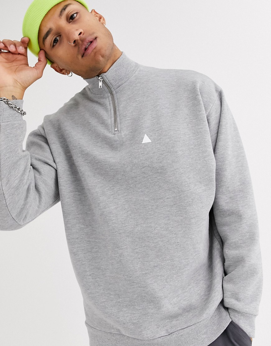 Asos Design Oversized Half Zip Sweatshirt With Triangle In Gray Marl-grey