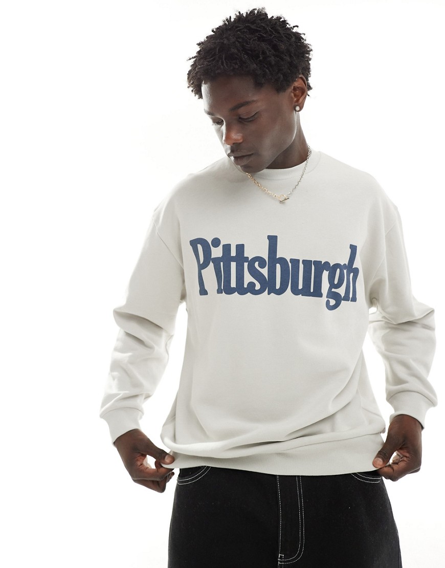 Asos Design Oversized Sweatshirt In Gray With City Print
