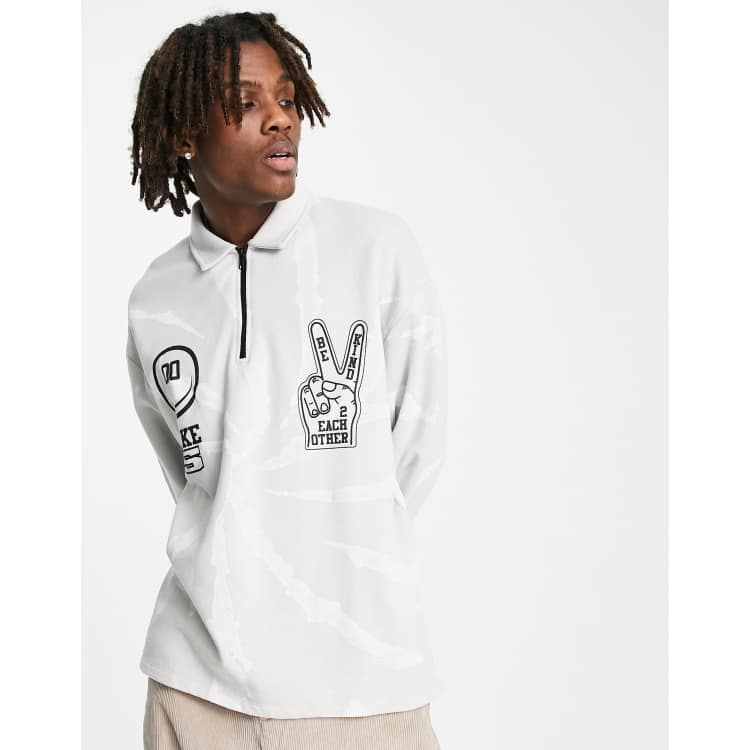 ASOS DESIGN oversized sweatshirt in grey bleach wash with varsity prints |  ASOS