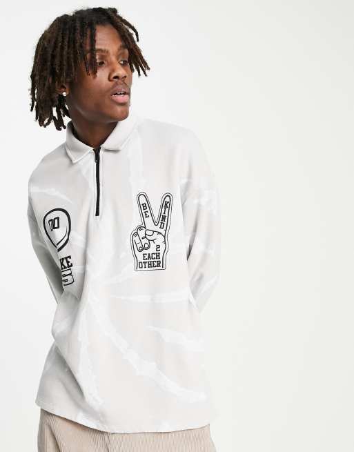 ASOS DESIGN oversized sweatshirt in grey bleach wash with varsity prints ASOS