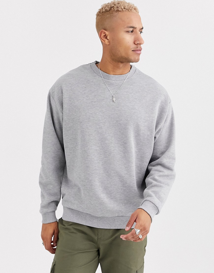ASOS DESIGN oversized sweatshirt in grey marl with gold neck zips