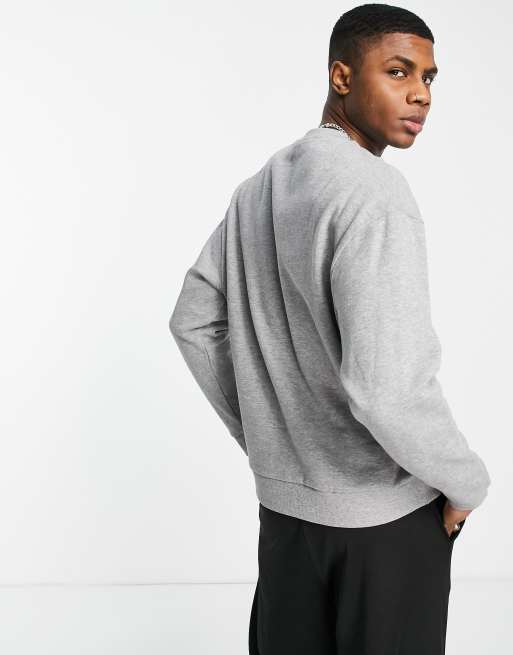 ASOS DESIGN oversized sweatshirt in grey marl with varsity front print, 3 of 4