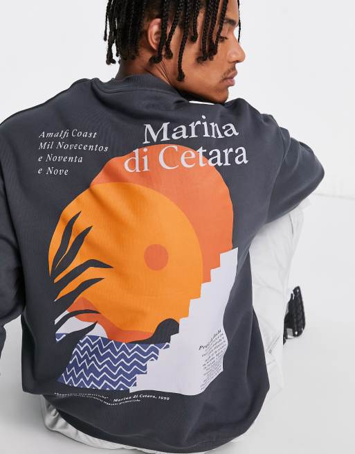 ASOS DESIGN oversized sweatshirt in grey with abstract back print