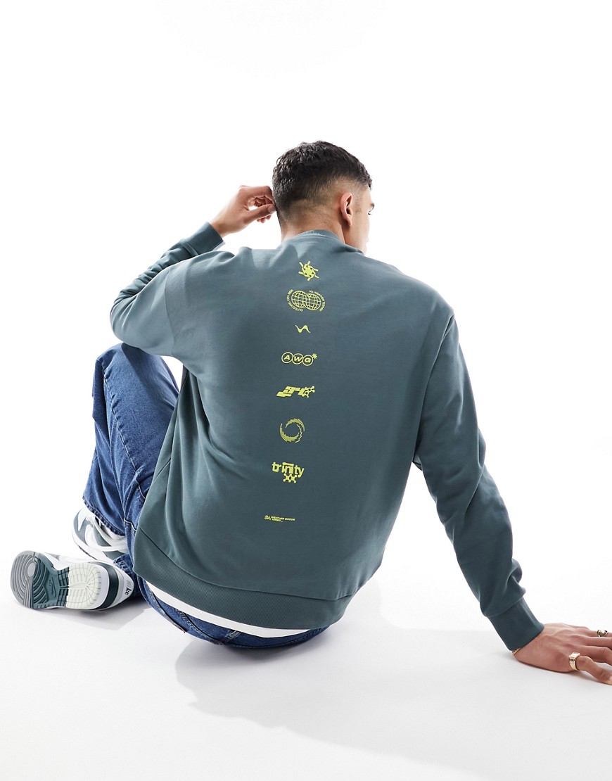 ASOS DESIGN oversized sweatshirt in grey with back spine print