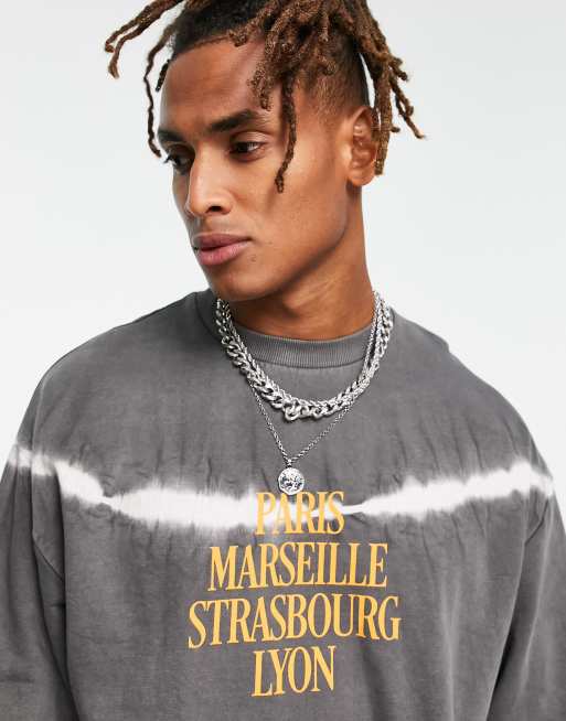 ASOS DESIGN - Oversized sweatshirt in grijze tie-dye met tekstprint