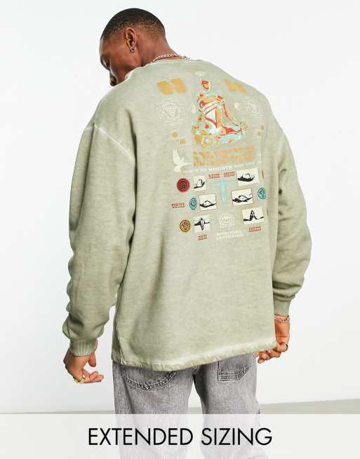 ASOS DESIGN oversized sweatshirt in khaki acid wash with mystic