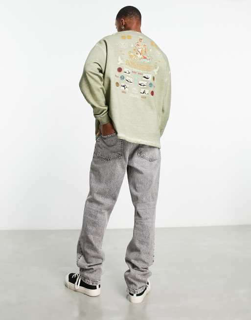 ASOS DESIGN oversized sweatshirt in khaki acid wash with mystic