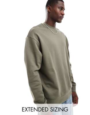 Asos Design Oversized Sweatshirt In Khaki-green