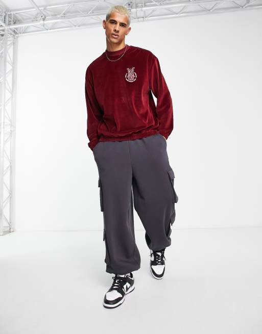 Reebok velour joggers in maroon exclusive to asos