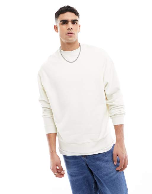 ASOS DESIGN oversized sweatshirt with raw hem in cream