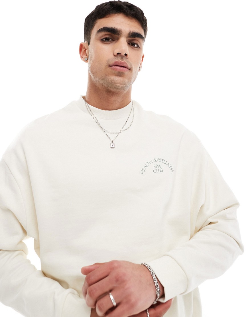 ASOS DESIGN oversized sweatshirt in off white with sport print