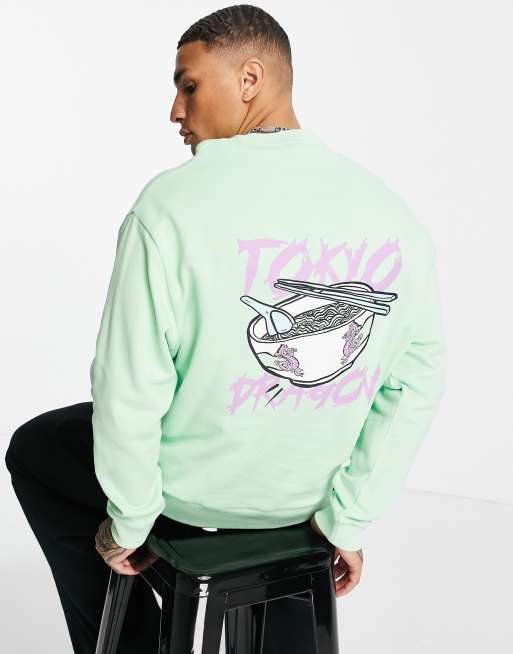 Asos Design Oversized Sweatshirt In Pastel Green With Tokyo Noodles