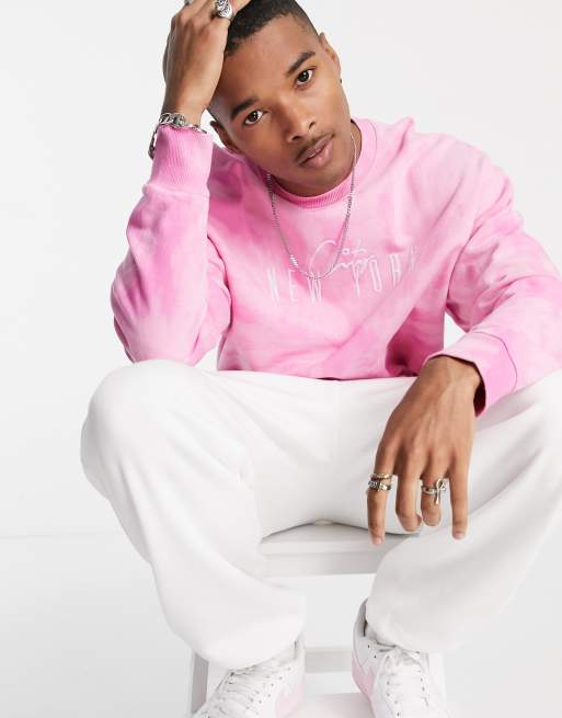 ASOS DESIGN oversized sweatshirt in pink tie dye with New York