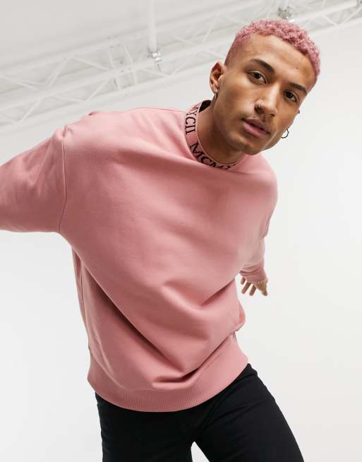 ASOS DESIGN oversized sweatshirt in pink with jacquard neck rib ASOS