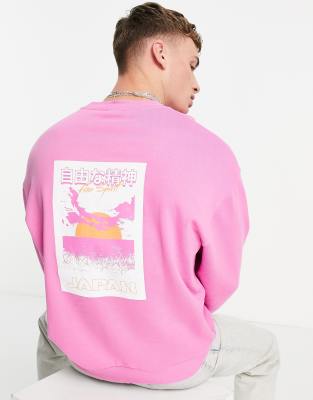 ASOS DESIGN oversized sweatshirt in pink with Japan scenic print - BPINK -  BPINK