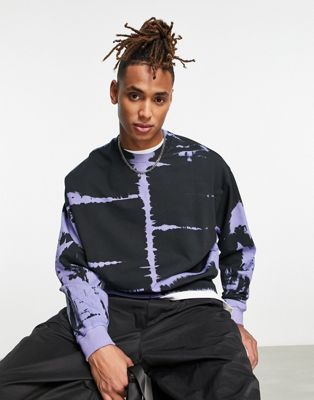 ASOS DESIGN oversized sweatshirt in purple and black tie dye - ASOS Price Checker