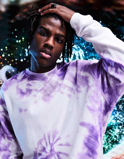 ASOS DESIGN oversized sweatshirt in purple spiral tie dye