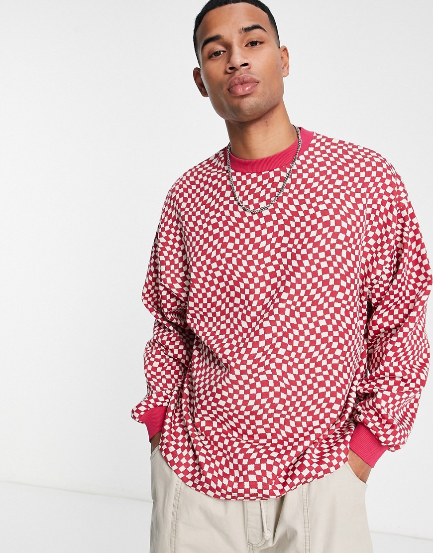 ASOS DESIGN oversized sweatshirt in red textured checkerboard-Multi