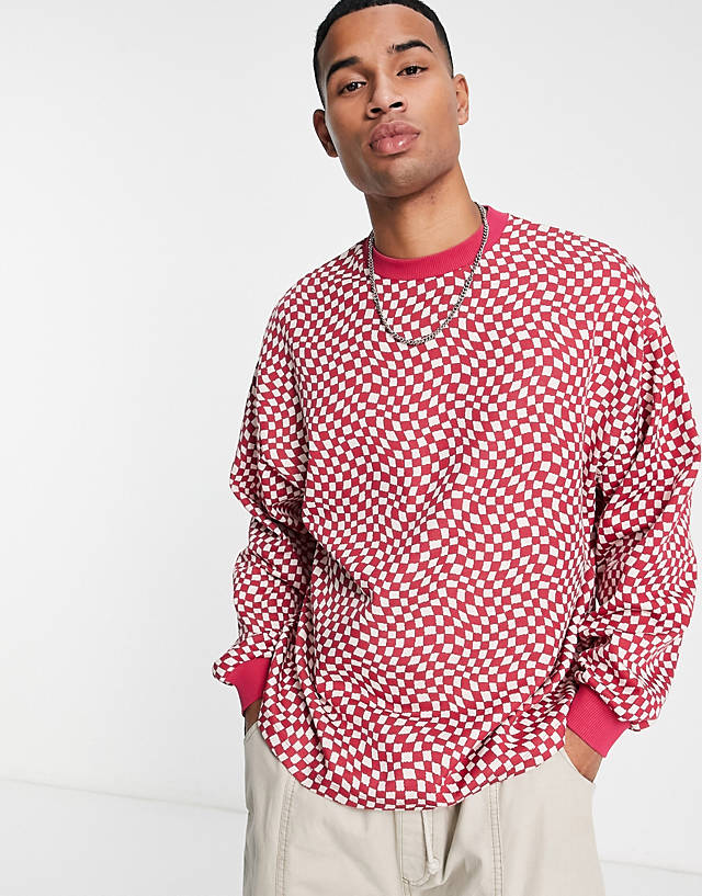 ASOS DESIGN - oversized sweatshirt in red textured checkerboard