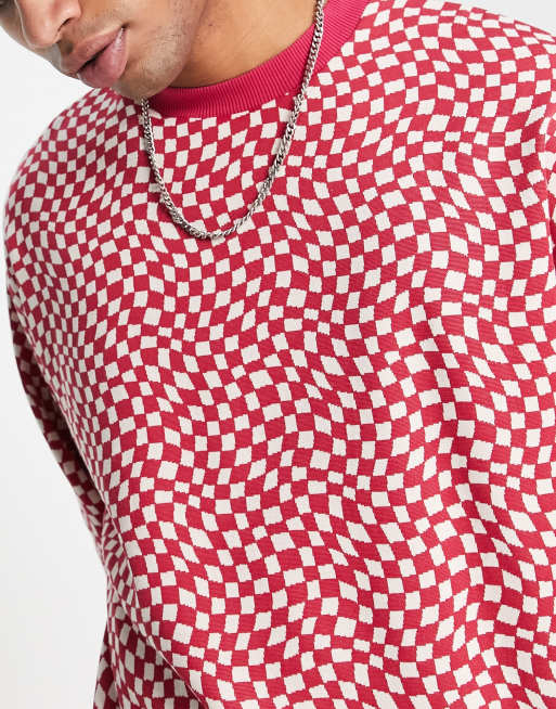 ASOS DESIGN oversized sweatshirt in red textured checkerboard | ASOS