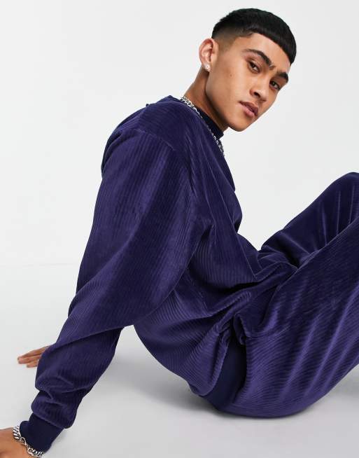 Crew Rib Velour Set - Blue