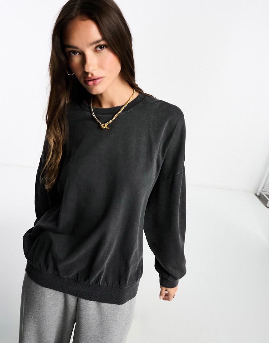 Asos Design Oversized Sweatshirt In Washed Black - Part Of A Set-gray