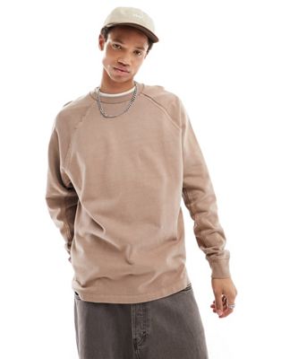 Asos Design Oversized Sweatshirt In Washed Brown With Seam Detail