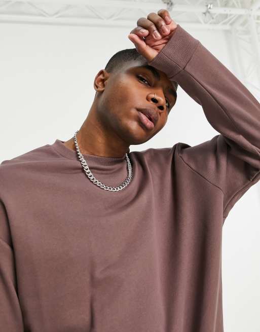 ASOS DESIGN oversized sweatshirt in washed brown | ASOS