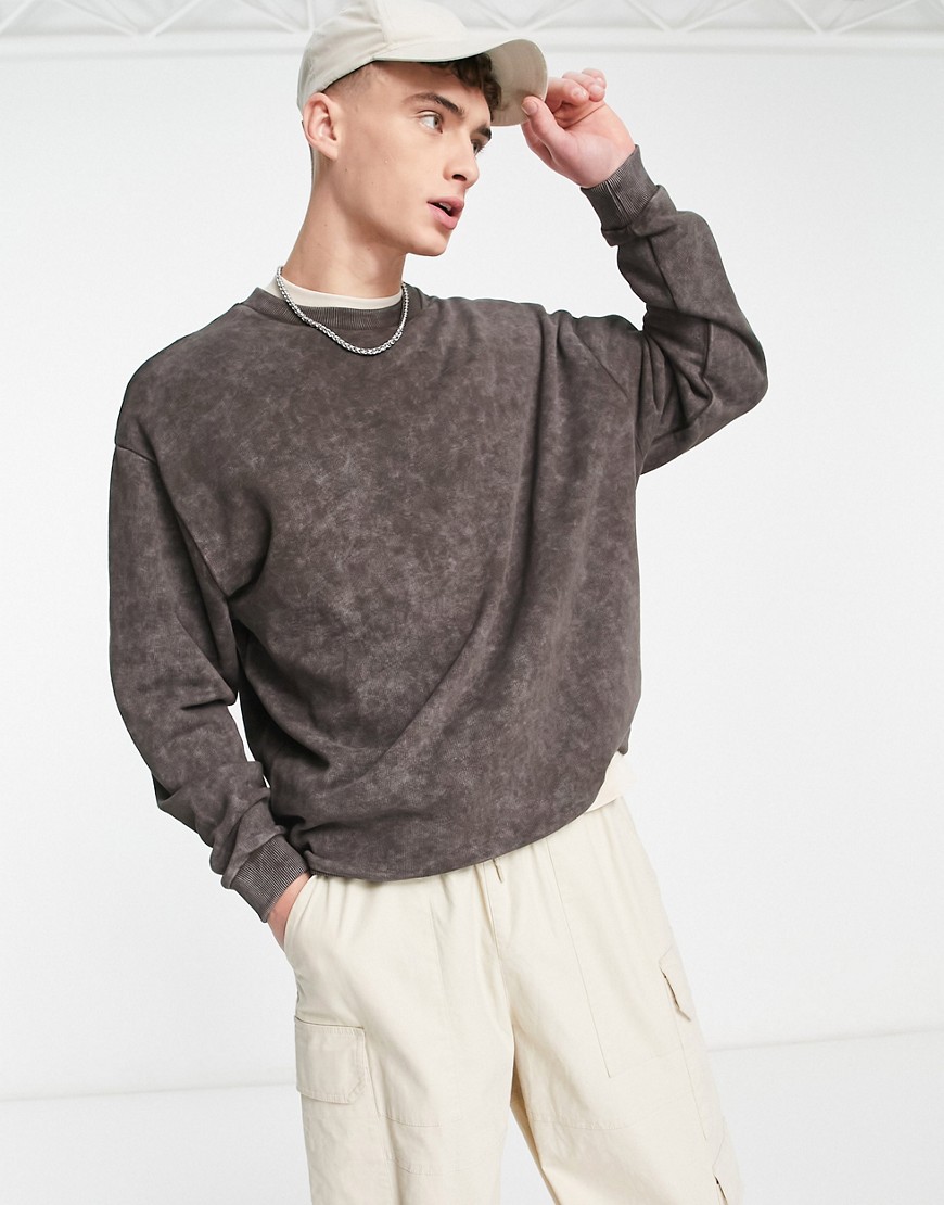 ASOS DESIGN oversized sweatshirt in washed brown