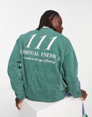 ASOS DESIGN oversized sweatshirt in washed green with back text print - ASOS Price Checker
