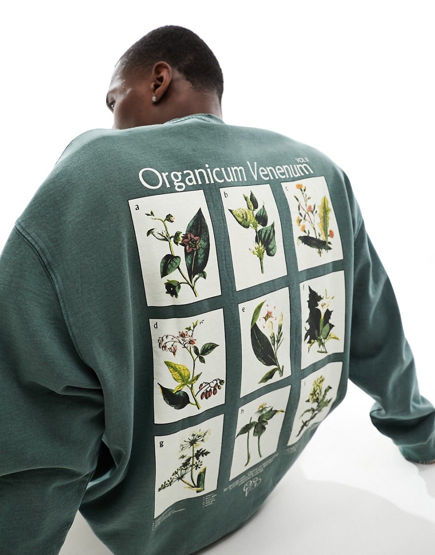 Asos Design Oversized Sweatshirt In Washed Green With Photographic Back Print