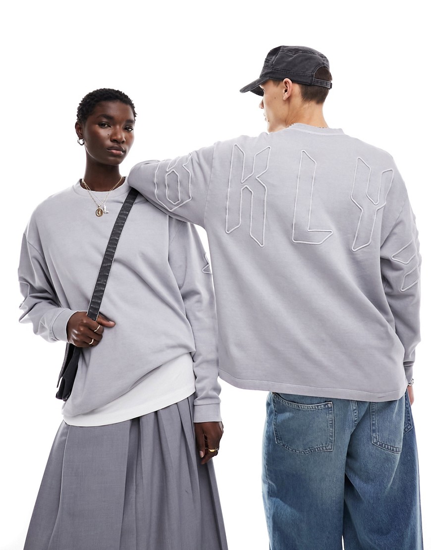 ASOS DESIGN oversized sweatshirt in washed grey with large scale embroidery