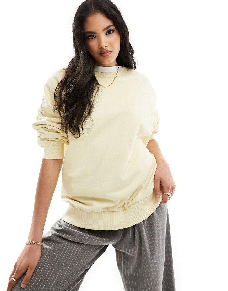 Asos Design Oversized Sweatshirt In Washed Lemon-yellow