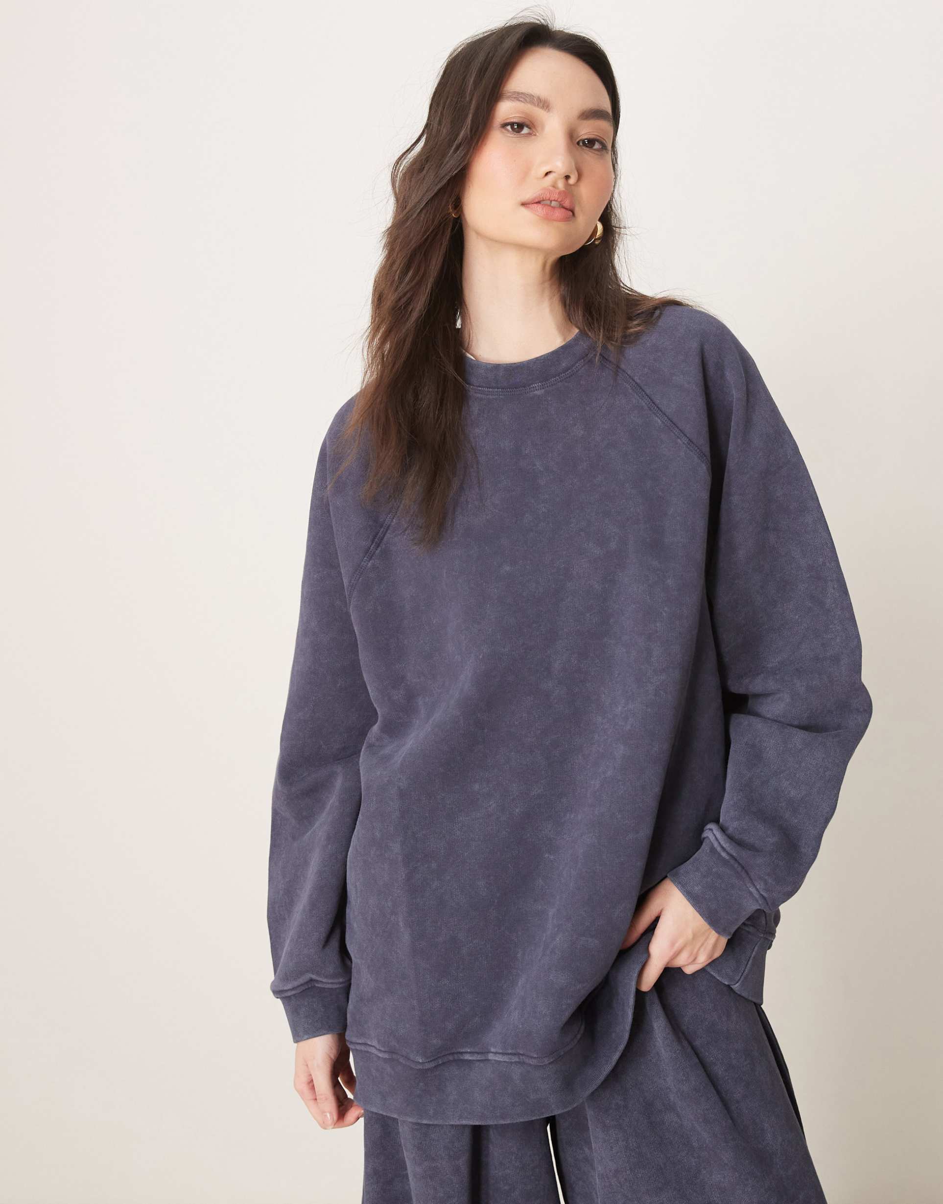 asos design oversized sweatshirt in washed navy - part of a set
