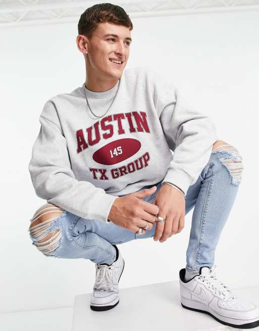 ASOS DESIGN oversized sweatshirt in white marl with large varsity print