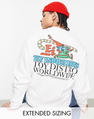 ASOS DESIGN oversized sweatshirt in white with Christmas cartoon back print