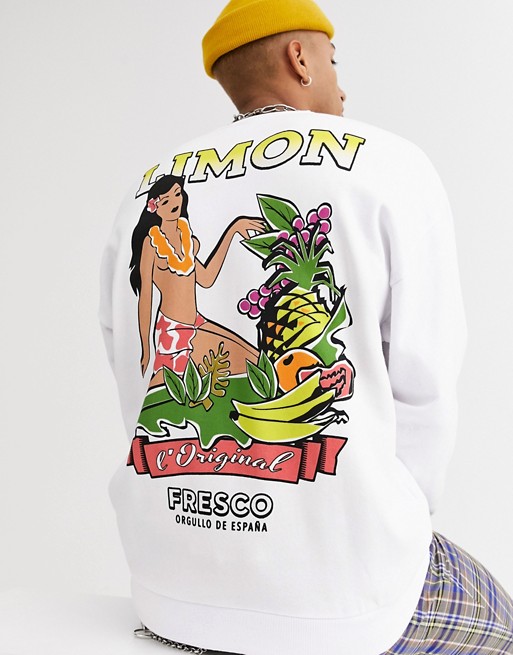 ASOS DESIGN oversized sweatshirt in white with limon back print