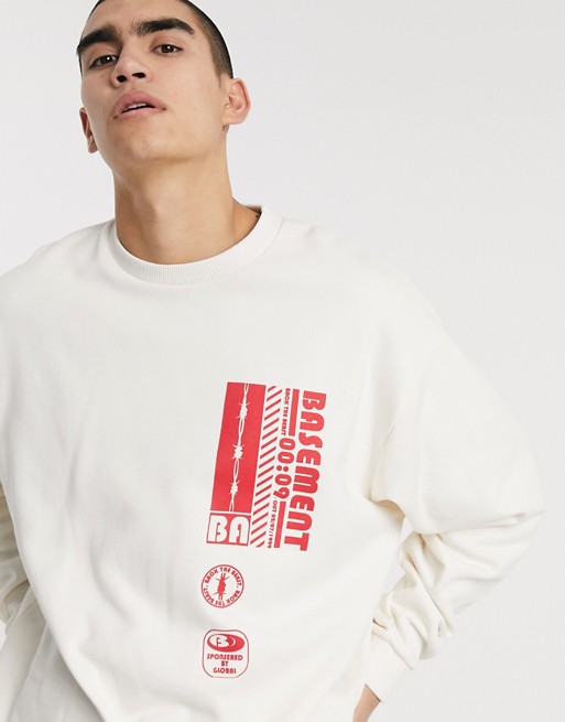 ASOS DESIGN oversized sweatshirt in white with placement print