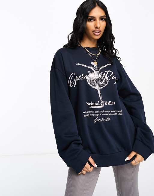 ASOS DESIGN - Oversized sweatshirt med balletgrafik i marineblå