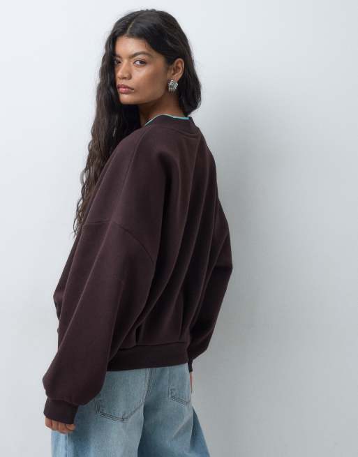 ASOS DESIGN oversized sweatshirt med dobbeltlag i brun og blå, 3 af 5