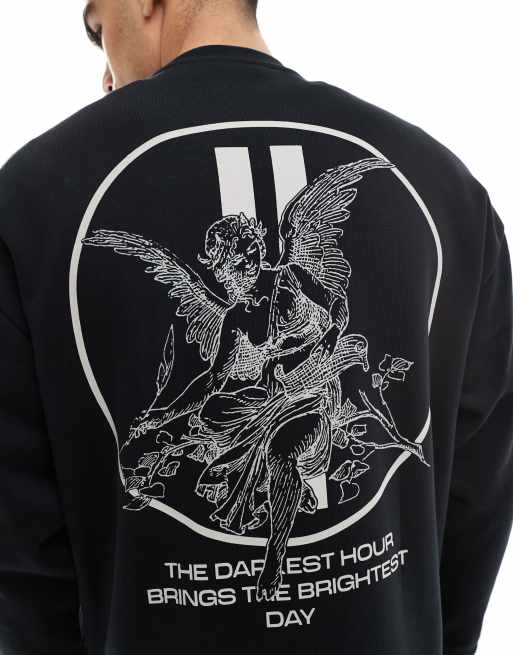 ASOS DESIGN - Oversized sweatshirt med engleprint foran i sort