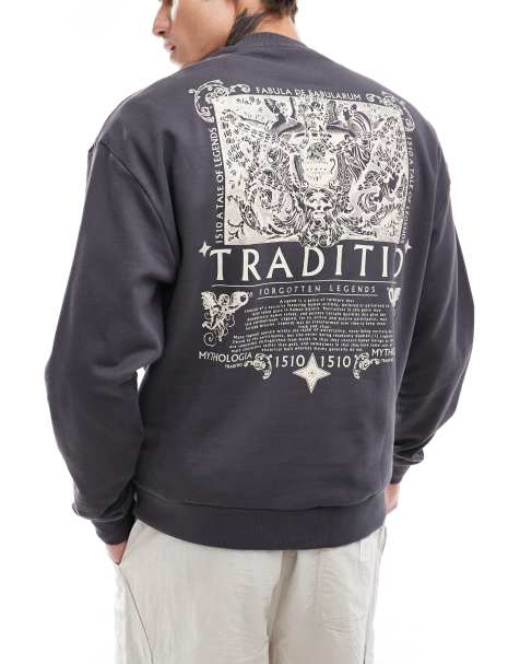 ASOS DESIGN - Oversized sweatshirt med engleprint i koksgrå - view 1