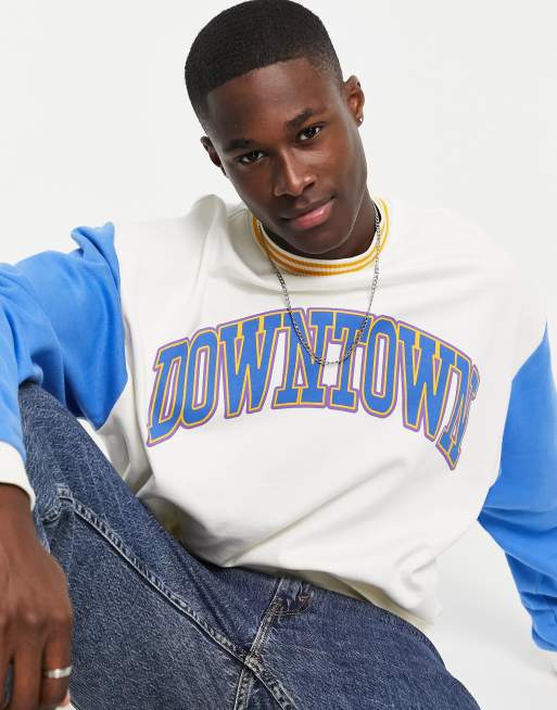 ASOS DESIGN - Oversized sweatshirt med farveblokke og byprint på brystet