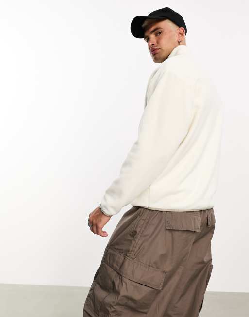 ASOS DESIGN - Oversized sweatshirt med halv lynlås i råhvid polar-fleece, 3 af 4