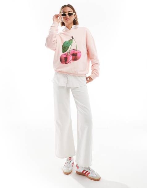 ASOS DESIGN - Oversized sweatshirt med kirsebærgrafik i babylyserød - view 1