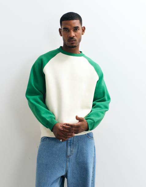 ASOS DESIGN oversized sweatshirt med kontrastfarvede raglanærmer og rund hals i cremefarvet polycotton - view 1