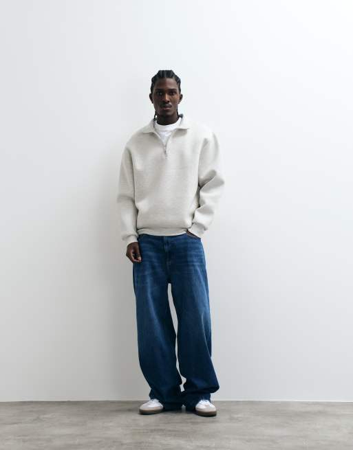 ASOS DESIGN oversized sweatshirt med kvart lynlås i hvid, 3 af 5