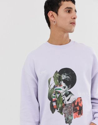 ASOS DESIGN oversized sweatshirt med naturligt splejset print-Lilla