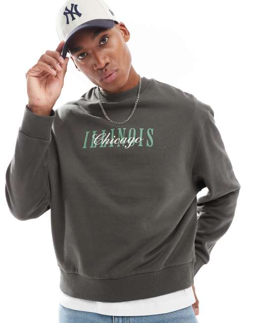 ASOS DESIGN - Oversized sweatshirt med print i grå i firkantet pasform