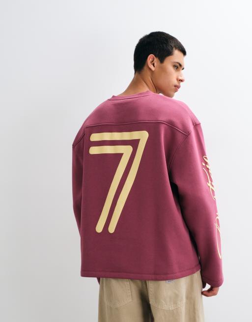 ASOS DESIGN oversized sweatshirt med rund hals og varsity-print i rød, 2 af 5